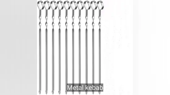 Reusable Stainless Steel Flat Long Metal Kebab Skewers for BBQ 